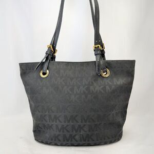 Michael Kors Jet Set Tote Shoulder Bag MK Logo Monogram Black Jacquard Gold Tone